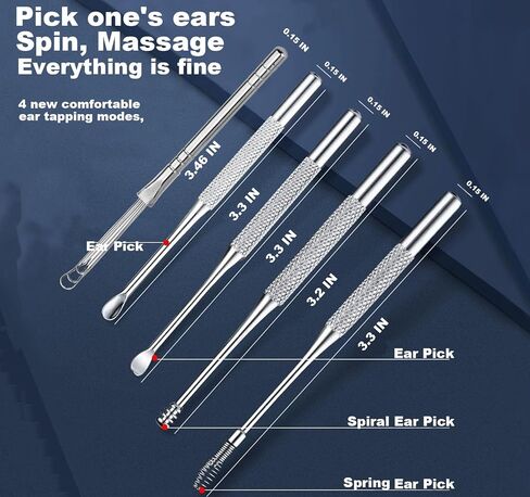 Ear Wax Removal kit, 5 Pcs Stainless Metal Earwax Removal Tool for Adults with Ear Spoon & Spiral Spring, Ear Cleaning Reusable in Kuwait