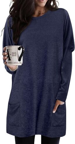 KISSMODA Womens Casual Tunic Tops for Leggings Long Sleeve Fall Shirts with Pockets in Saudi Arabia