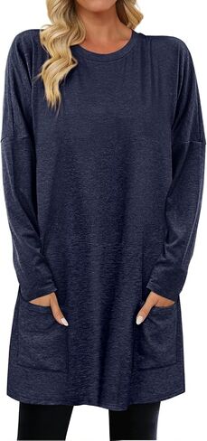 KISSMODA Womens Casual Tunic Tops for Leggings Long Sleeve Fall Shirts with Pockets in Saudi Arabia