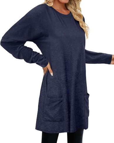 KISSMODA Womens Casual Tunic Tops for Leggings Long Sleeve Fall Shirts with Pockets in Saudi Arabia