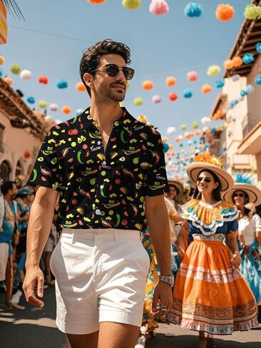 قميص Cinco de Mayo للرجال مضحك زر قصير الأكمام أسفل القمصان المكسيكية in Kuwait