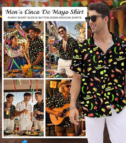 قميص Cinco de Mayo للرجال مضحك زر قصير الأكمام أسفل القمصان المكسيكية in Kuwait