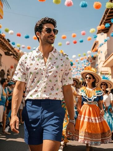 قميص Cinco de Mayo للرجال مضحك زر قصير الأكمام أسفل القمصان المكسيكية in Kuwait