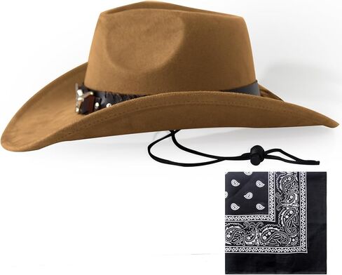 Wildarms Cowboy Hat with Bandana - Adjustable Wide Brim Western Hat for Men & Women,Costume Accessories for Rodeo & Halloween in Saudi Arabia