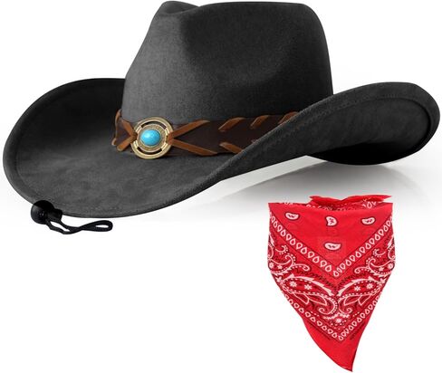Wildarms Cowboy Hat with Bandana - Adjustable Wide Brim Western Hat for Men & Women,Costume Accessories for Rodeo & Halloween in Kuwait