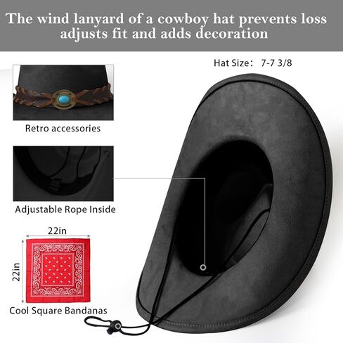 Wildarms Cowboy Hat with Bandana - Adjustable Wide Brim Western Hat for Men & Women,Costume Accessories for Rodeo & Halloween in Kuwait