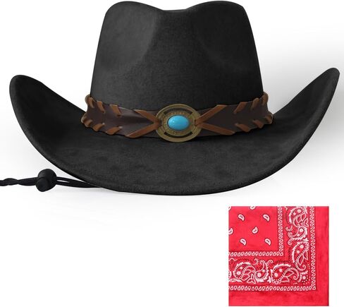 Wildarms Cowboy Hat with Bandana - Adjustable Wide Brim Western Hat for Men & Women,Costume Accessories for Rodeo & Halloween in Kuwait
