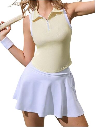 Oyoangle Women's Olcyless Golf Terts Zipper Slim Fit Tennis Tennis Tennis Tops Tops in Kuwait