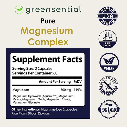 Magnesium Complex with Aquamin™ | 2-Month Supply | 500mg of Magnesium Glycinate, Citrate, Malate, Oxide & More to Support Stress Relief, Sleep, Muscles & Heart* | High Absorption |120 ct in Saudi Arabia