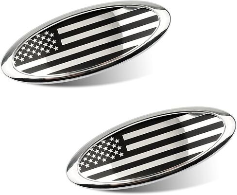 2PCS Car Front Grill Emblem, 9 Inch American Flag Grille Emblem Compatible with Ford F150 F250 F350, 11-14 Edge, 11-16 Explorer, 06-11 Ranger, 07-14 Expedition, Tailgate Stickers (Black) in Saudi Arabia