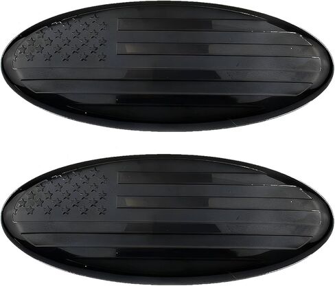 2PCS Car Front Grill Emblem, 9 Inch American Flag Grille Emblem Compatible with Ford F150 F250 F350, 11-14 Edge, 11-16 Explorer, 06-11 Ranger, 07-14 Expedition, Tailgate Stickers (Black) in Saudi Arabia