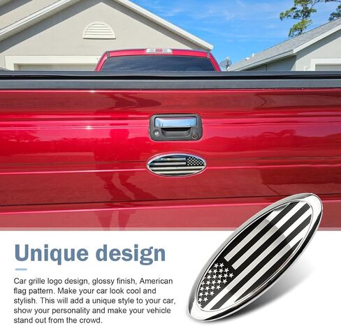 2PCS Car Front Grill Emblem, 9 Inch American Flag Grille Emblem Compatible with Ford F150 F250 F350, 11-14 Edge, 11-16 Explorer, 06-11 Ranger, 07-14 Expedition, Tailgate Stickers (Black) in Saudi Arabia