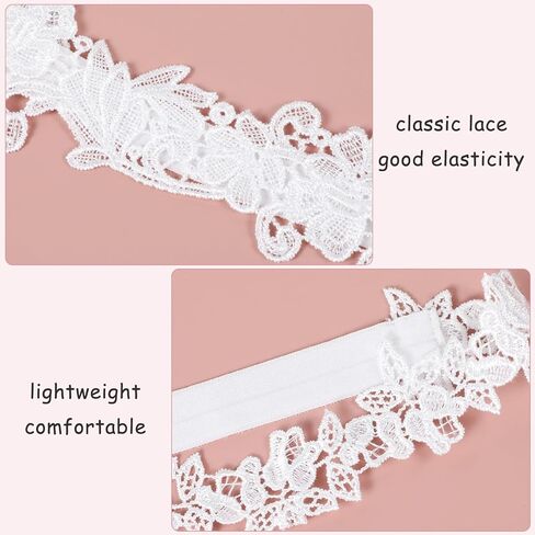 Sibba 2 Pcs Wedding Garters for Bride White Lace Floral Garter Band Ribbon Harness Belt 2 Rows Elastic Leg Ring Thigh Belt Gothic Suspender Shower Outfit Gift for Women Bridesmaid Prom Rave Party in Saudi Arabia