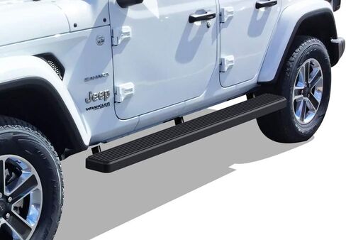 ألواح تشغيل APS 6in أسود غير لامع متوافق مع Jeep Wrangler JL 2018-2025 4 أبواب (تشمل 21-25 4xe) (يجب إزالة الجوانب الجانبية للمصنع أو القضبان الصخرية) الفولاذ المقاوم للصدأ (الخطوات الجانبية الجانبية). in Kuwait