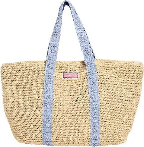vineyard vines Womens Medium Straw Tote, Serenity Blue in Saudi Arabia