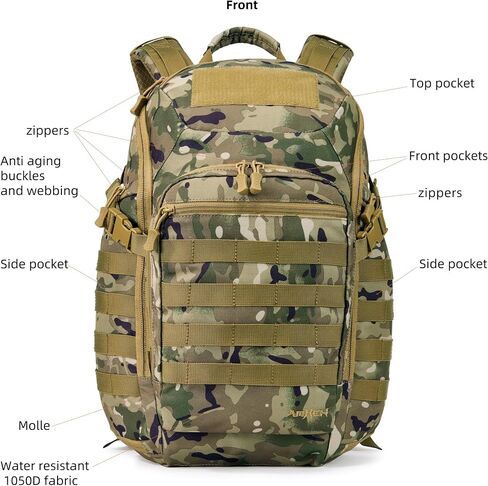32L Tactical Backpack, Suspended 17 Inch Laptop Compartment, Black | Drop Protection, 1050D Water Resistant, Flight Approved, Heavy Duty, MOLLE, Travel, Everyday Carry, Weekend Trip in Saudi Arabia