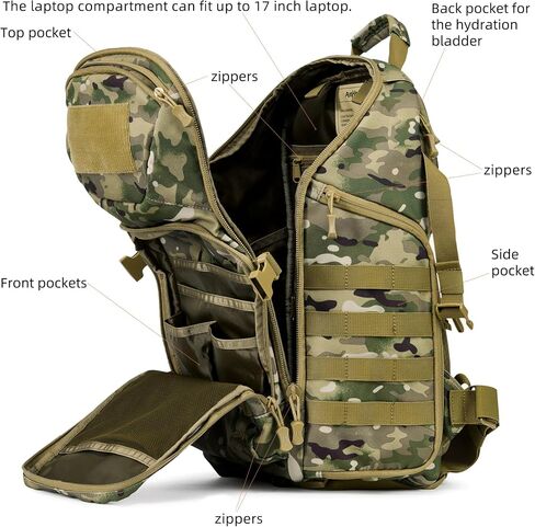 32L Tactical Backpack, Suspended 17 Inch Laptop Compartment, Black | Drop Protection, 1050D Water Resistant, Flight Approved, Heavy Duty, MOLLE, Travel, Everyday Carry, Weekend Trip in Saudi Arabia