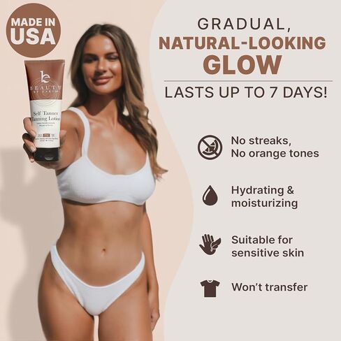 Beauty by Earth Self Tanner - USA Made with Natural & Organic Ingredients, Moisturizing Self Tanning Lotion with Aloe Vera & Coconut for a Natural Glow, Streak-Free Fake Tan, Medium to Dark in Kuwait