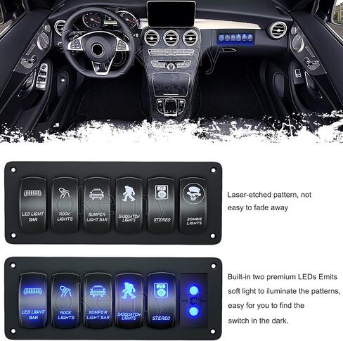 Customize Toggle Switch Panel 6 Gang Rocker Light Bar Switches Waterproof for Pickup Truck Car UTV Off Road Marine… in Kuwait