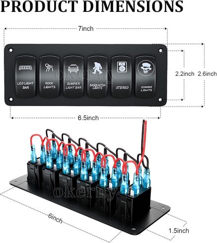Customize Toggle Switch Panel 6 Gang Rocker Light Bar Switches Waterproof for Pickup Truck Car UTV Off Road Marine… in Kuwait