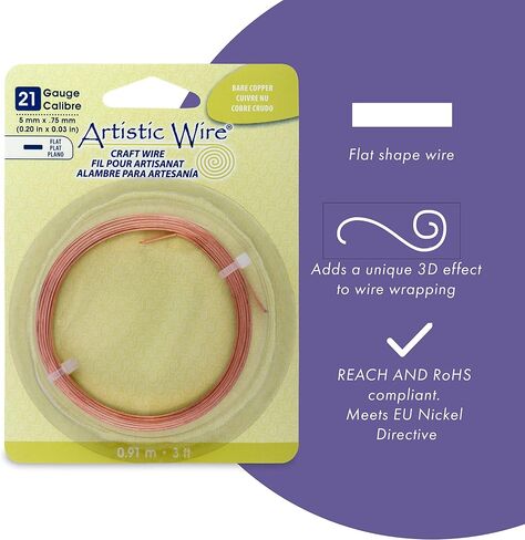 Artistic Wire, 21 Gauge, Flat, 3 mm x .75 mm / 0.12 in x 0.03 in, Copper, 3 ft / .91 m in Saudi Arabia