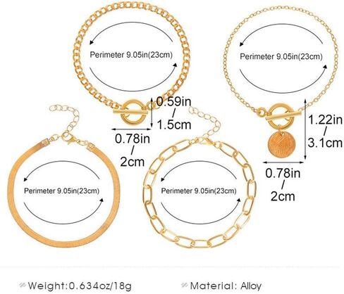 مجموعة أساور مشبك ورق قابلة للتكديس من 4 قطع للنساء، أساور عملات معدنية سوداء قوطية مزدوجة بمشبك OT أساور عتيقة من سلسلة كوبا مجوهرات يدوية in Kuwait