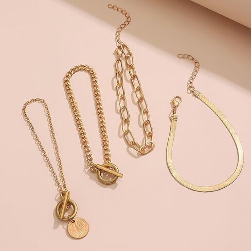 مجموعة أساور مشبك ورق قابلة للتكديس من 4 قطع للنساء، أساور عملات معدنية سوداء قوطية مزدوجة بمشبك OT أساور عتيقة من سلسلة كوبا مجوهرات يدوية in Kuwait