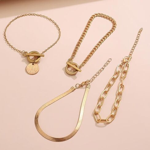 مجموعة أساور مشبك ورق قابلة للتكديس من 4 قطع للنساء، أساور عملات معدنية سوداء قوطية مزدوجة بمشبك OT أساور عتيقة من سلسلة كوبا مجوهرات يدوية in Kuwait