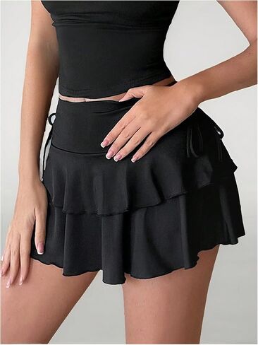Gorglitter نساء الكشكش الطبقات Mini Skirt الرباط Ruched إسقاط الخصر in Saudi Arabia