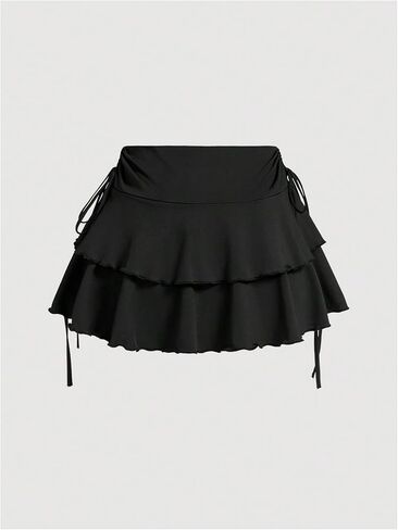 Gorglitter نساء الكشكش الطبقات Mini Skirt الرباط Ruched إسقاط الخصر in Saudi Arabia