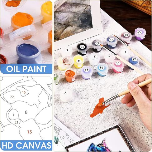 طلاء الدب بيمكول حسب الرقم للبالغين، مجموعة طلاء زيتي DIY على القماش مع فرش طلاء وصبغة أكريليك، للطلاء بالأرقام للمبتدئين، لديكور جدار المنزل (16 × 20 بوصة) QG2882 in Saudi Arabia
