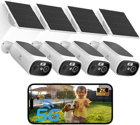 2K Solar Camera Outdoor Wireless, 2.4/5 Ghz WiFi Cameras for Home Security,130°-Wide View,Color Night Vision, IP65 Waterproof,2-Way Audio,Cloud/SD, Support Alexa in Saudi Arabia