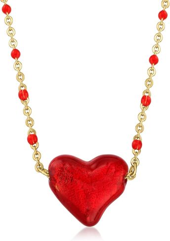 Ross-Simons Italian Red Murano Glass Heart Necklace in 18kt Gold Over Sterling in Saudi Arabia