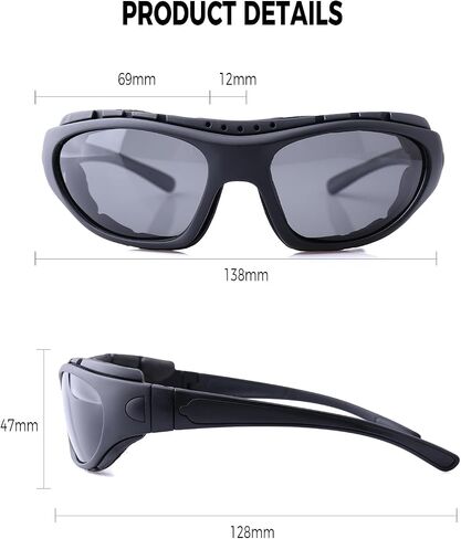Motorcycle Riding Glasses for Men, Padding Goggles UV Protection Dustproof Windproof Motorcycle Wrap Sunglasses for Outdoor Actives in Kuwait