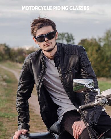 Motorcycle Riding Glasses for Men, Padding Goggles UV Protection Dustproof Windproof Motorcycle Wrap Sunglasses for Outdoor Actives in Kuwait