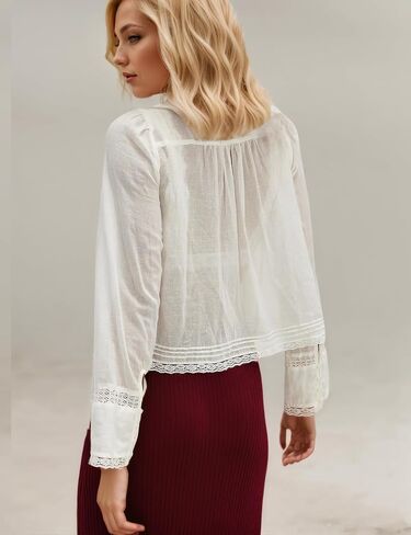 Womens Lace Shirts Long Sleeve Button Up Chiffon Cardigan Tie Front Flowy Beach Vacation Bohemian Y2k Clothes Tops in Kuwait