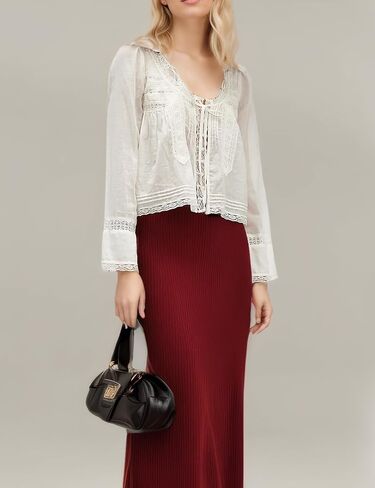 Womens Lace Shirts Long Sleeve Button Up Chiffon Cardigan Tie Front Flowy Beach Vacation Bohemian Y2k Clothes Tops in Kuwait