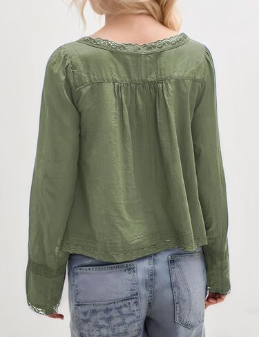 Womens Lace Shirts Long Sleeve Button Up Chiffon Cardigan Tie Front Flowy Beach Vacation Bohemian Y2k Clothes Tops in Kuwait