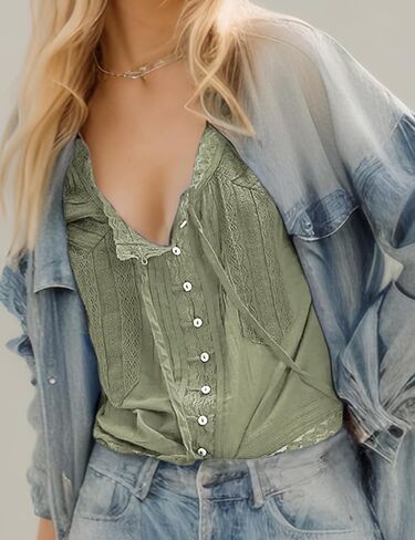 Womens Lace Shirts Long Sleeve Button Up Chiffon Cardigan Tie Front Flowy Beach Vacation Bohemian Y2k Clothes Tops in Kuwait