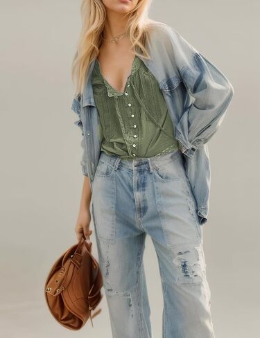 Womens Lace Shirts Long Sleeve Button Up Chiffon Cardigan Tie Front Flowy Beach Vacation Bohemian Y2k Clothes Tops in Kuwait