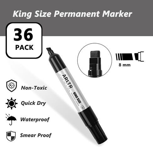 أقلام تحديد دائمة بحجم كينج (أسود)، مجموعة من 24 رأس إزميل كبير، تعمل على البلاستيك والخشب والحجر والمعادن والزجاج ولوحات الملصقات للخربشة والتلوين in Kuwait