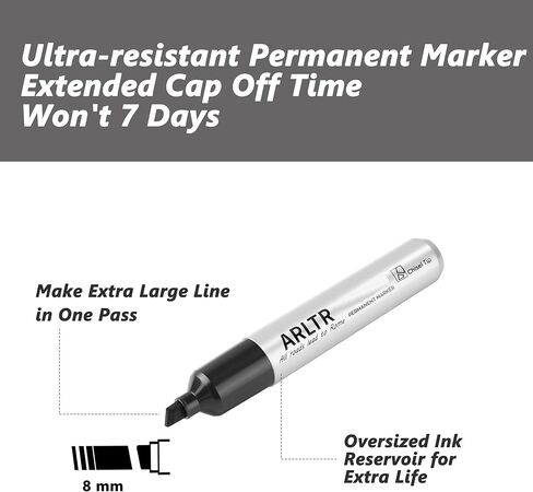 أقلام تحديد دائمة بحجم كينج (أسود)، مجموعة من 24 رأس إزميل كبير، تعمل على البلاستيك والخشب والحجر والمعادن والزجاج ولوحات الملصقات للخربشة والتلوين in Kuwait