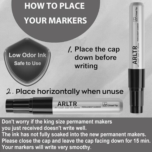 أقلام تحديد دائمة بحجم كينج (أسود)، مجموعة من 24 رأس إزميل كبير، تعمل على البلاستيك والخشب والحجر والمعادن والزجاج ولوحات الملصقات للخربشة والتلوين in Kuwait