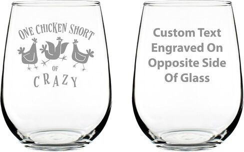 One Chicken Short of Crazy - Stemless Wine Glass - Funny Chicken Gifts for Women and Men with Chickens - Large 17 Ounce in Saudi Arabia