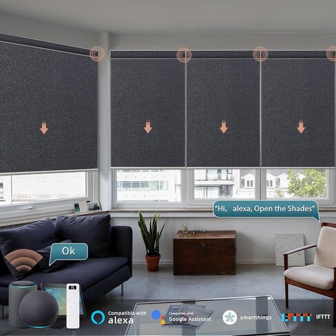 ظل الستائر الآلية المليئة بظلالها مع عن بُعد: Canisteo Automatic Smart Blenout 100 ٪ تعتيم ، الستائر الكهربائية المتوافقة مع Alexa/Google Home/Apple HomeKit ، حجم مخصص ، عينة النسيج ، متعدد الألوان in Kuwait