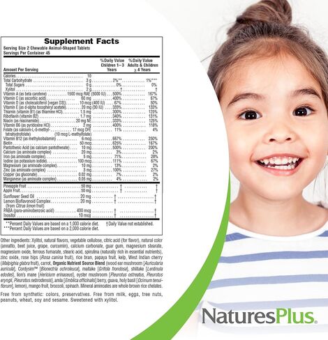 فيتامينات متعددة للأطفال خالية من السكر من شركة Natures Plus Animal Parade - نكهات متنوعة من الكرز والعنب والبرتقال - عبوة من 2، 90 قرصًا قابلاً للمضغ - 90 وجبة إجمالية in Kuwait
