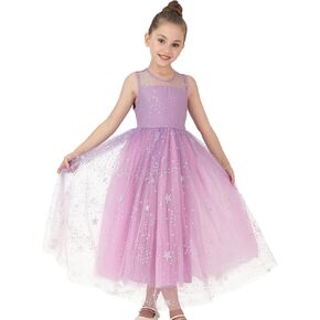 2Bunnies Girls’ Sparkle Star Mesh Illusion Neck A-Line Tulle Maxi Dress in Kuwait