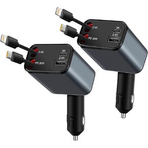 Retractable Car Charger, 4 in 1 Fast Car Phone Charger 68W, Retractable USB Cables, USB Car Charger, Multi Car Charger, Car Charger Adapter for iPhone 15/14/13/12/11,Galaxy,Pixel and More in Saudi Arabia
