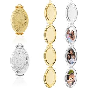 SUPERFINDINGS 4Pcs 2Colors Expanding Photo Locket Alloy Pendant 4 Pictures Chain Necklace Golden Charms Picture Photo Inside Personalized Couples Locket Hold Pictures in Jewelry for Women in Saudi Arabia