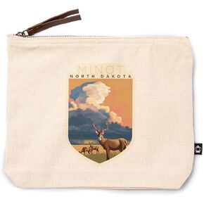 Lantern Press Minot ، North Dakota ، Deer White-Taild و Rain Cloud ، الطباعة الحجرية ، حقيبة سحاب من القطن 100 ٪ ، ملحق السفر ، GO BAG in Kuwait